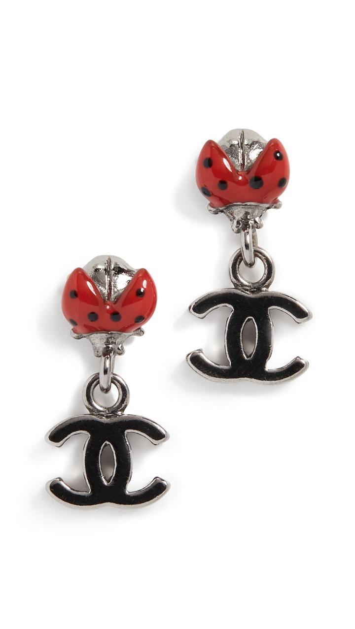 What Goes Around Comes Around Chanel Red Enamel Lady Bug Earrings