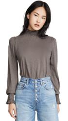 Sundry Smocked Mock Neck Top With Puff Sleeves