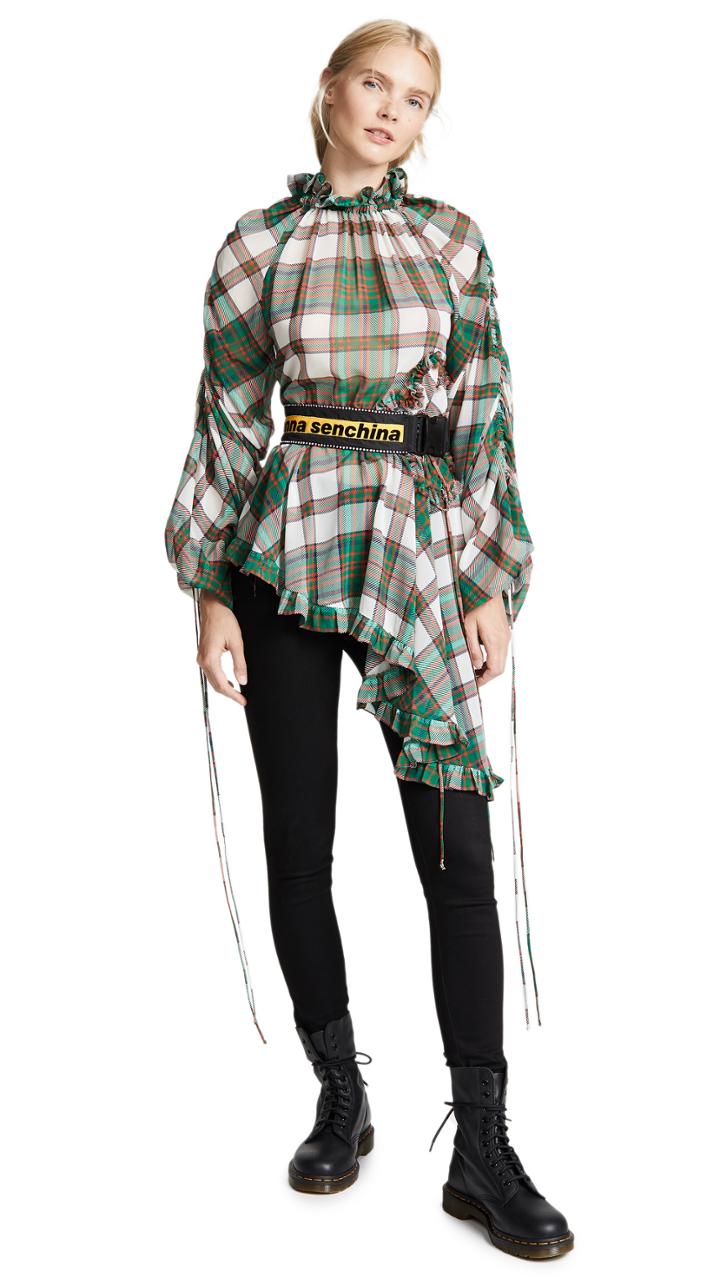 Marianna Senchina Asymmetric Plaid Top