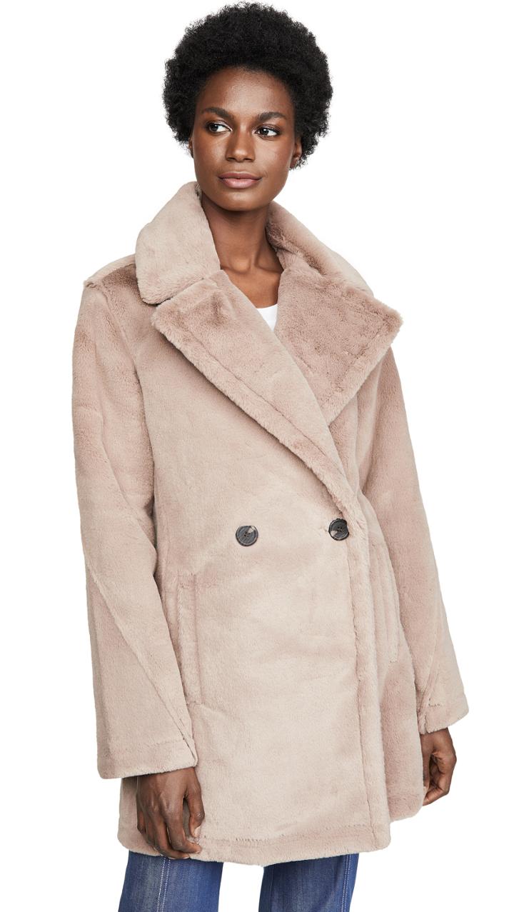 Avec Les Filles Faux Fur Bonded Peacoat
