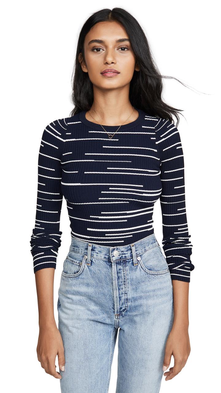 Autumn Cashmere Broken Stripe Crew Sweater