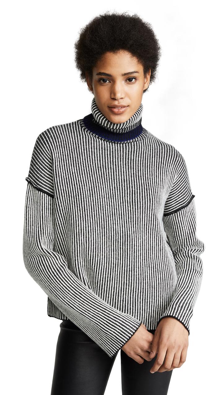 Theory Oversized Stripe Cashmere Turtleneck