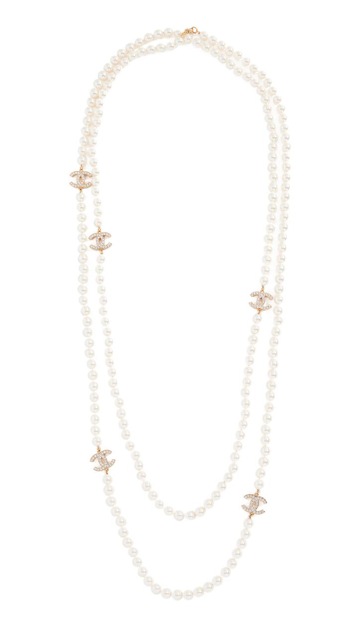 What Goes Around Comes Around Chanel Pearl Crystal Cc Necklace