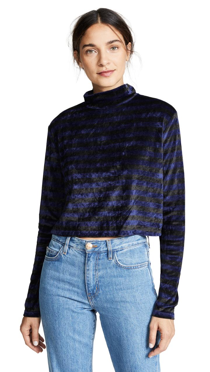 Ei8htdreams Striped Velour High Neck Crop Top