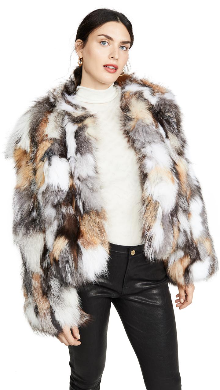 Jocelyn Natural Multi Silver Fox Chubby Jacket