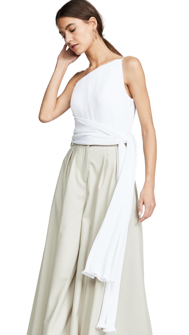 Brandon Maxwell Asymmetric Pleated Top With Side Drape