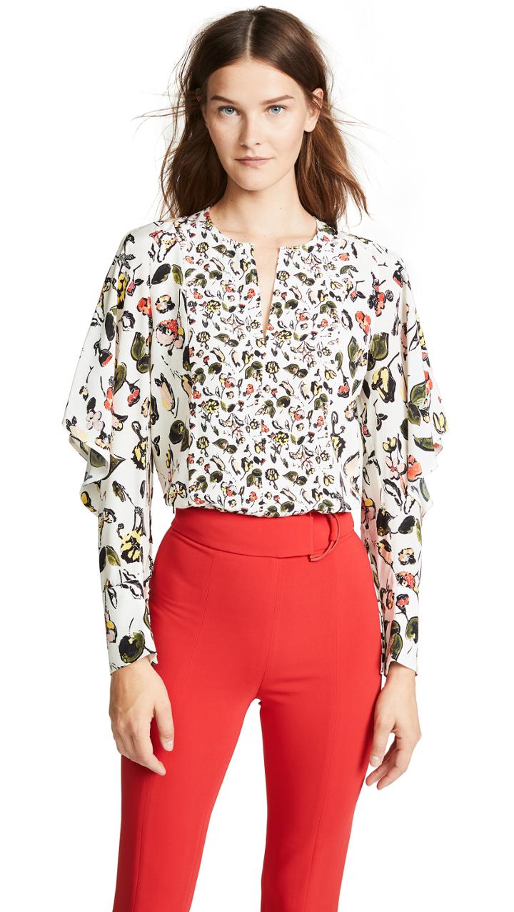 Jason Wu Grey Floral Ruffle Sleeve Top