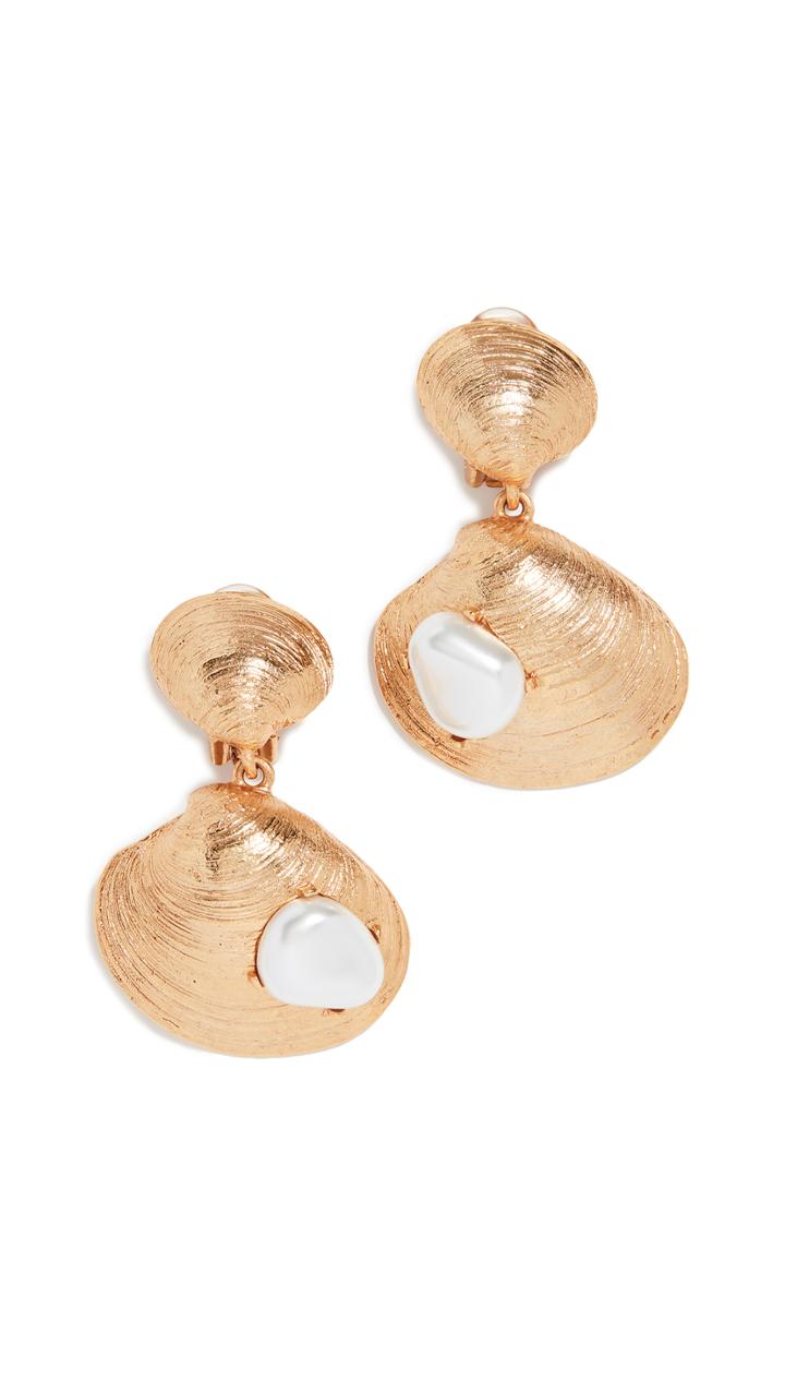 Oscar De La Renta Clam Shell Earrings