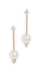 Mizuki 14k Small Pearl Diamond Bar Drop Earrings