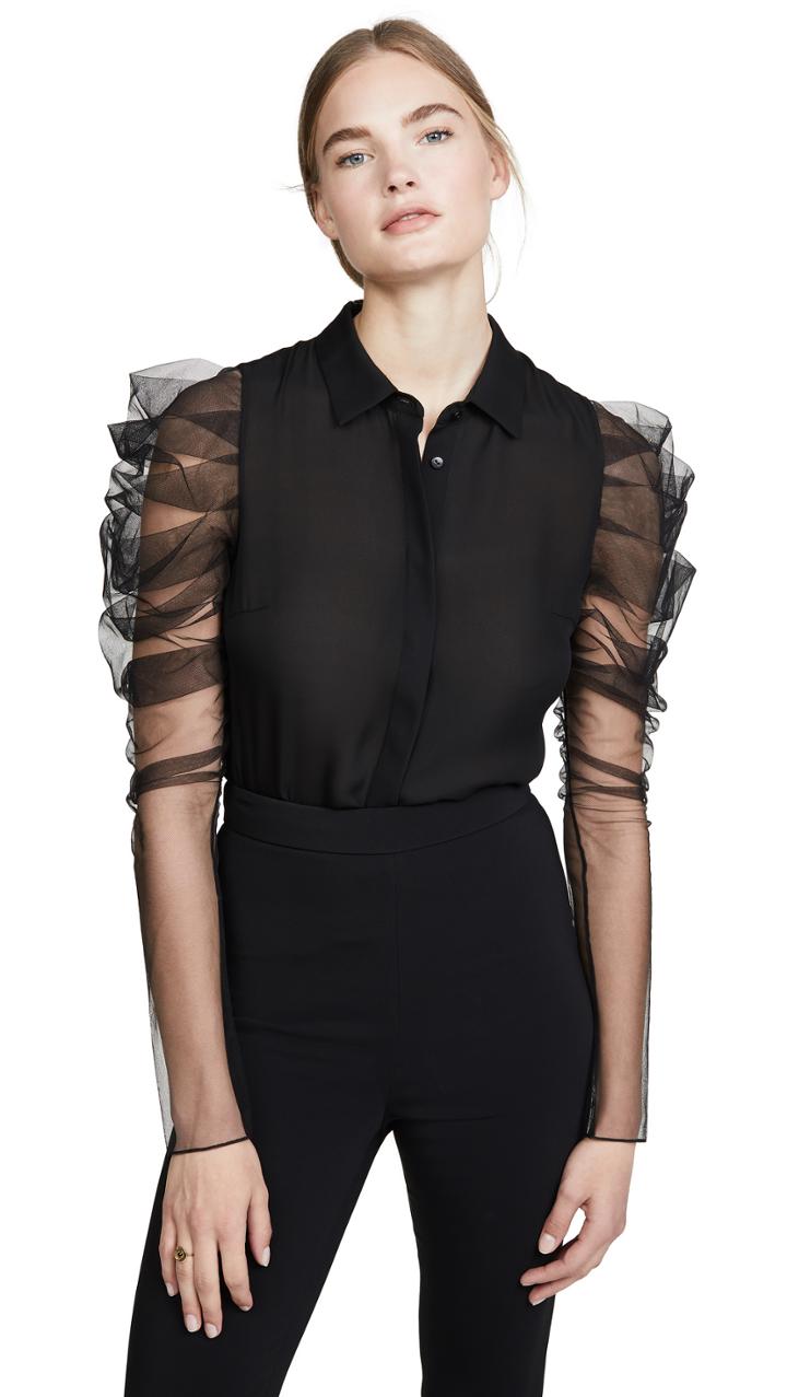 Cushnie Button Down Blouse With Pleated Sleeves