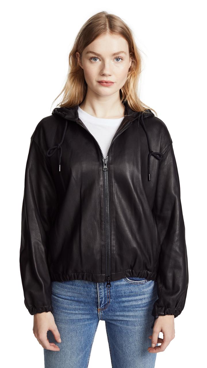 Vince Leather Zip Up Hoodie