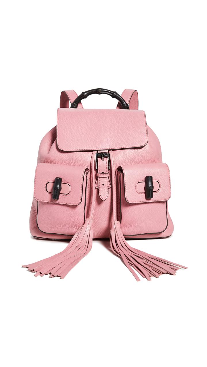 What Goes Around Comes Around Gucci Pink Leather Bamboo Handle Backpack