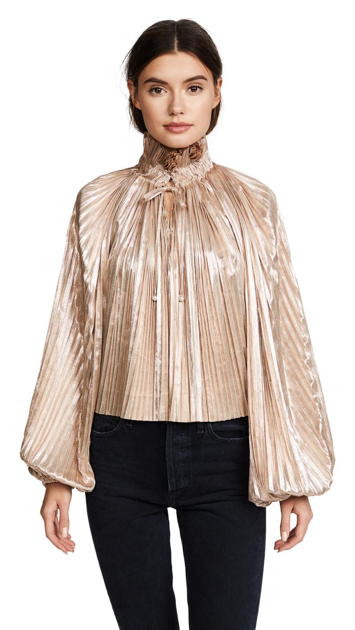 Opening Ceremony Foil Pleated Bishop Sleeve Top