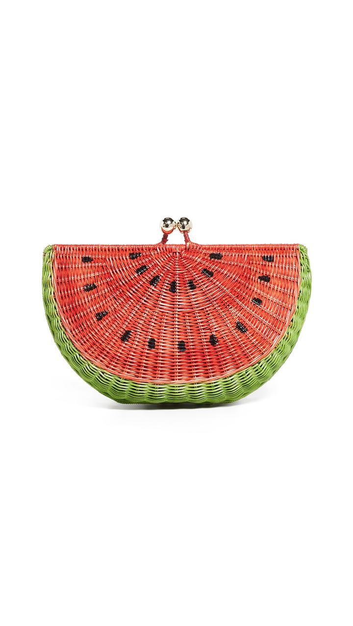 Serpui Marie Watermelon Wicker Clutch