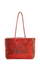 What Goes Around Comes Around Fendi Red Sheared Fur Logo Tote