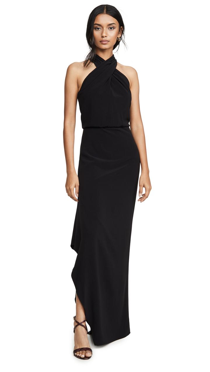Halston Cross Neck Crepe Gown