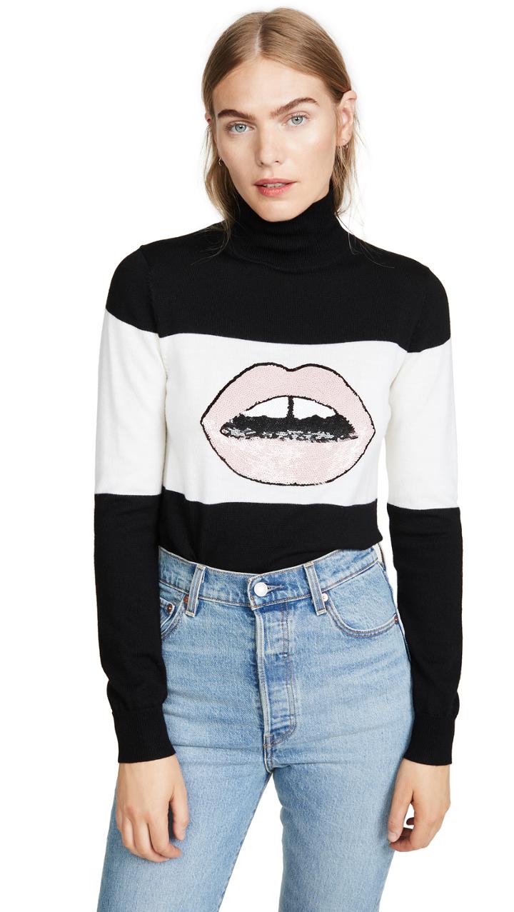 Markus Lupfer Emma Sequin Lip Rollneck Sweater