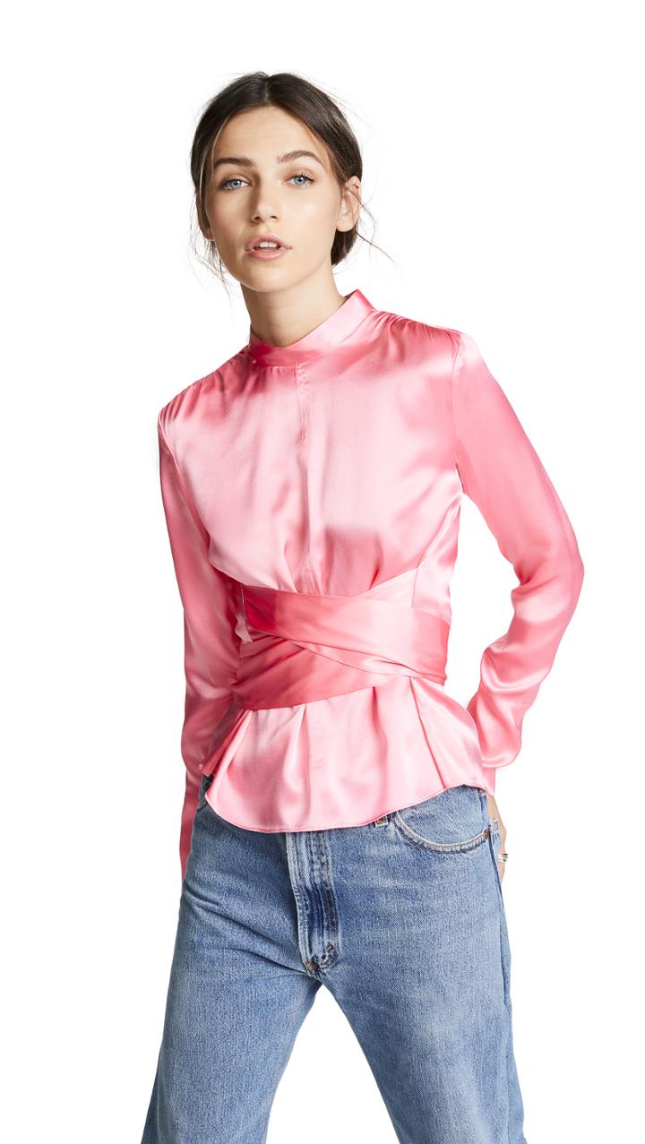 Edition10 Satin Waist Tie Blouse