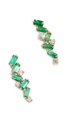 Suzanne Kalan 18k Gold Emerald Cluster Stud Earrings