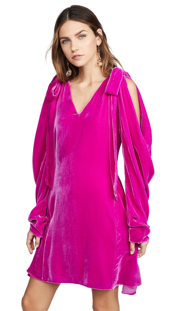 Les Reveries Bow Shoulder Velvet Mini Dress