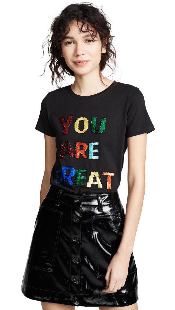 Alice Olivia Rylyn Embellishment Short Sleeve Crew Neck Tee