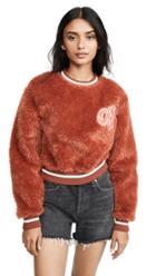 Off White Faux Fur College Crew Neck