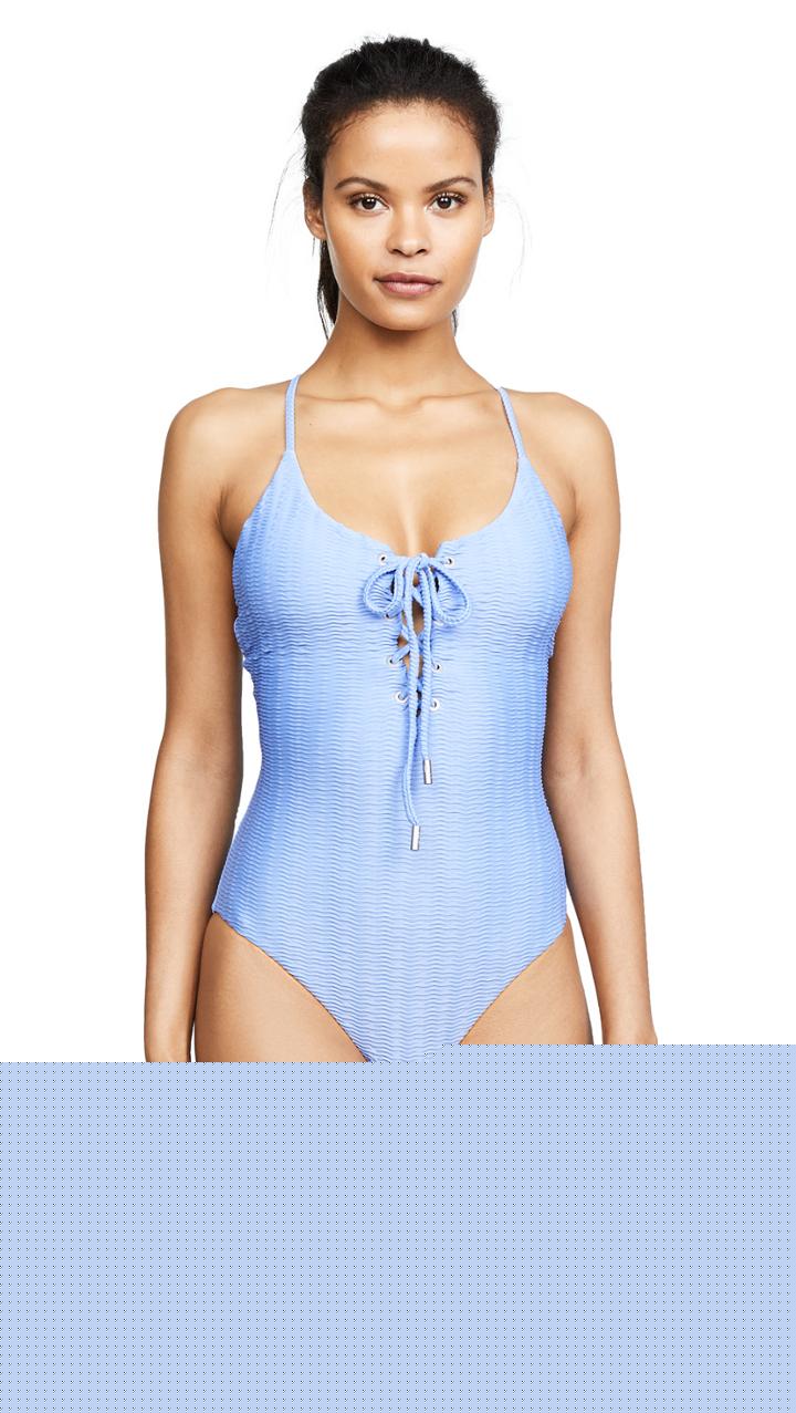 Red Carter Palm Party Lace Up Maillot