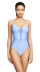 Red Carter Palm Party Lace Up Maillot