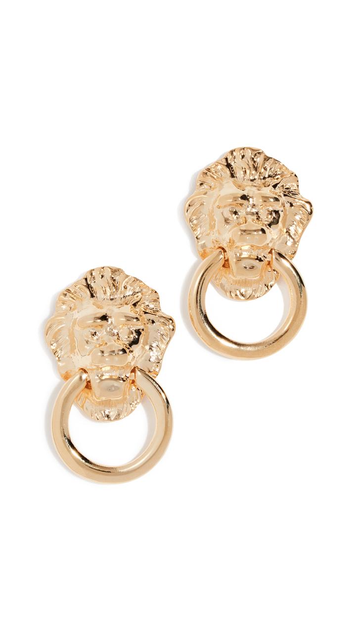 Kenneth Jay Lane Polished Lion Head Doorknocker Earrings