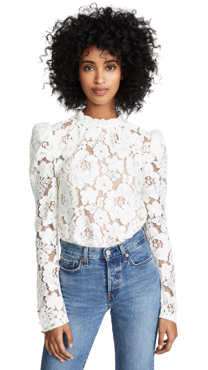 Wayf Emma Puff Sleeve Lace Top