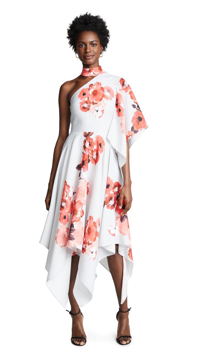 Costarellos One Shoulder Asymmetric Dress