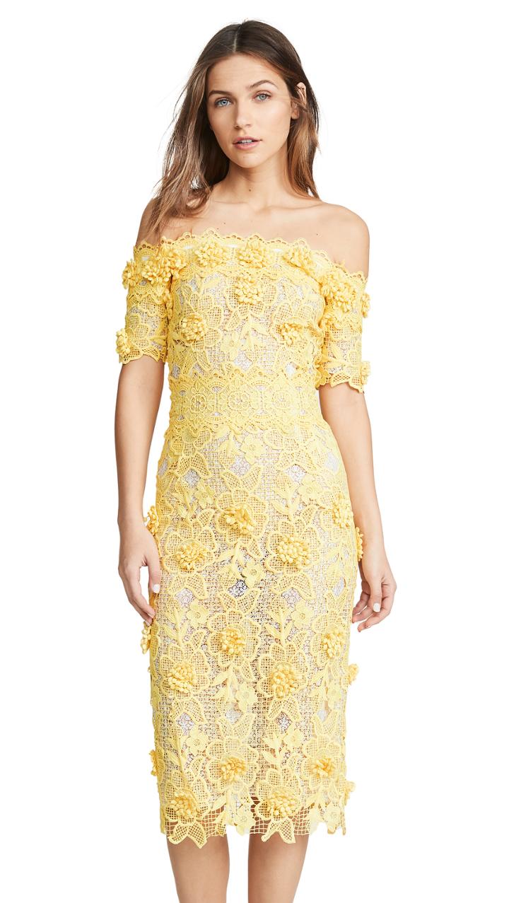 Costarellos Off The Shoulder Lasercut Lace Dress