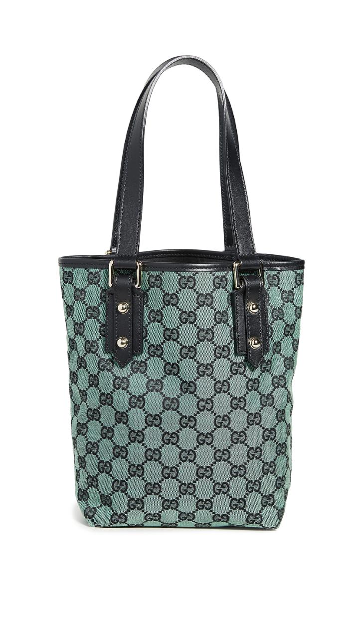 What Goes Around Comes Around Gucci Green Canvas Tote Bag