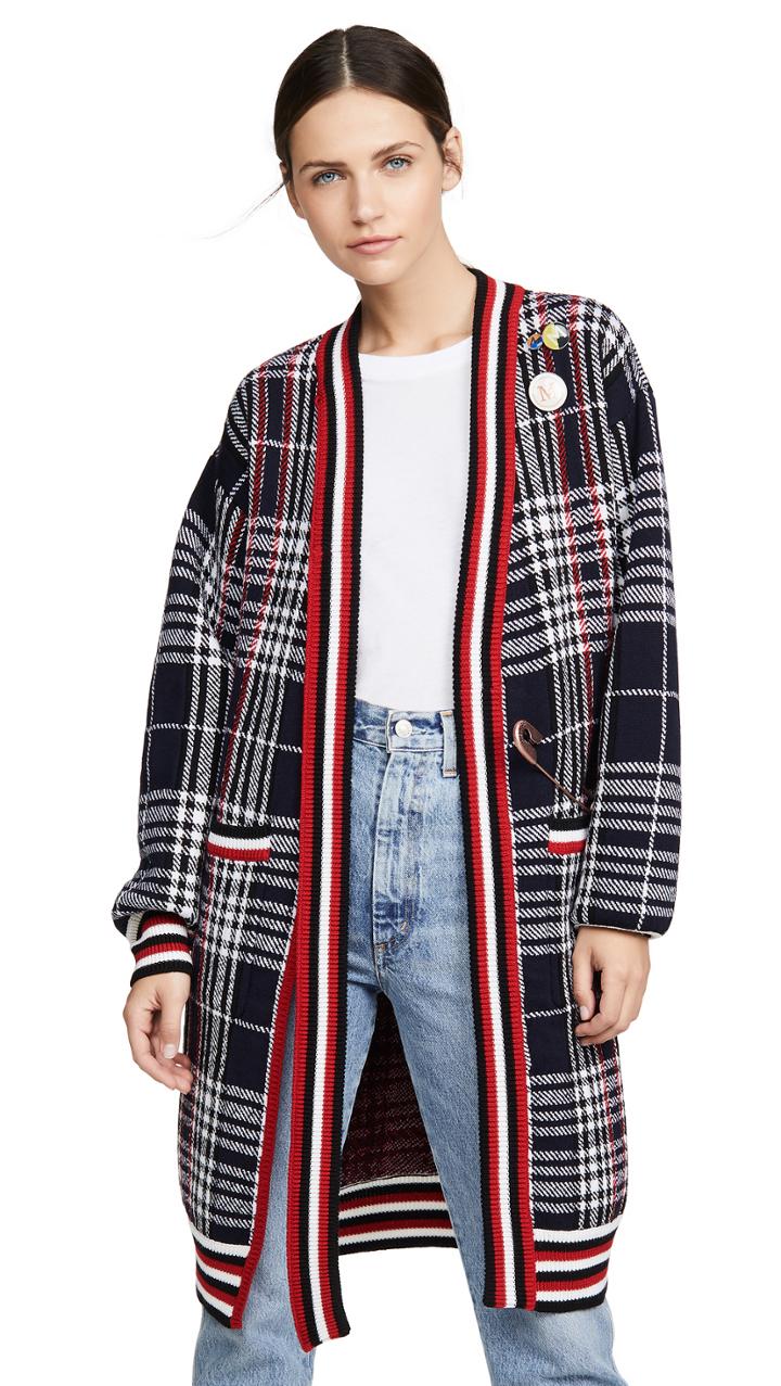 Monse Plaid Neck Tie Long Cardigan