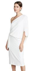 Halston Draped One Shoulder Midi Dress