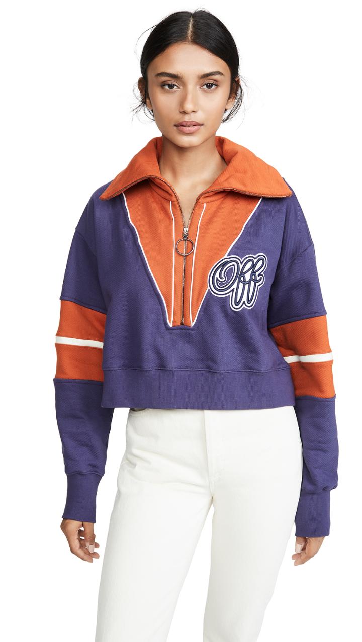 Off White Intarsia Crop Sweatshirt