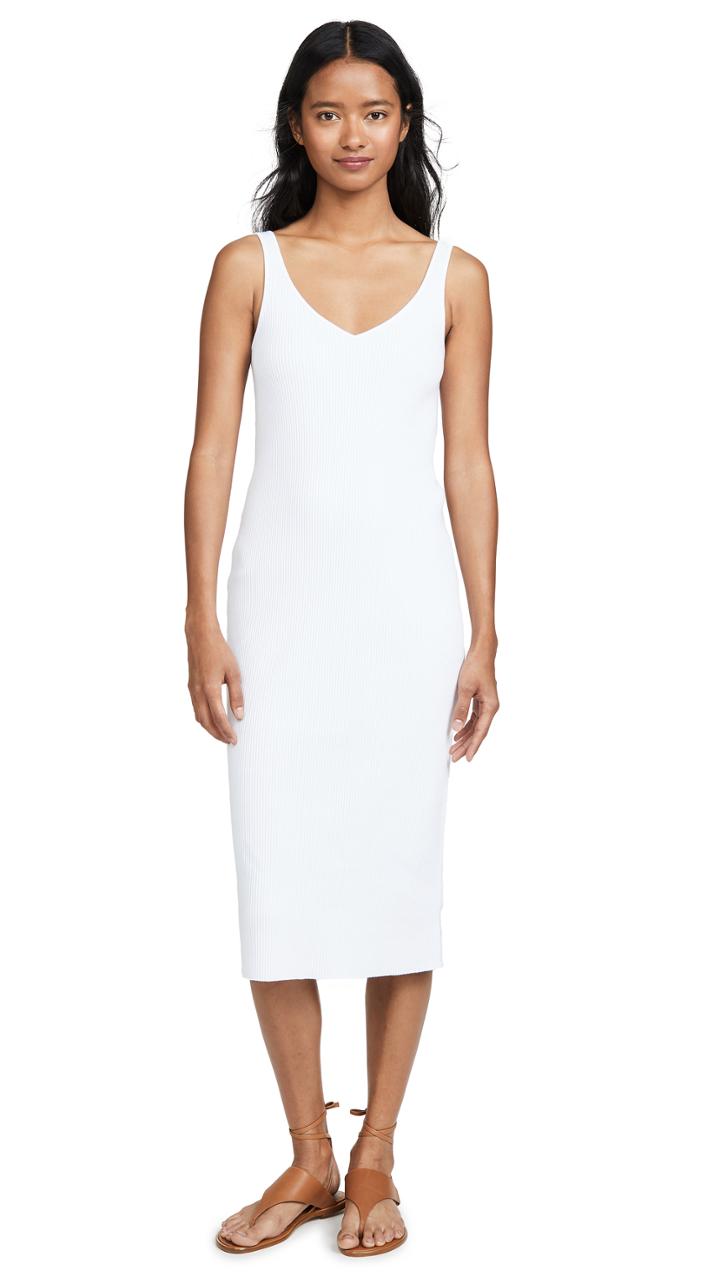 Vince Rib Double V Neck Dress