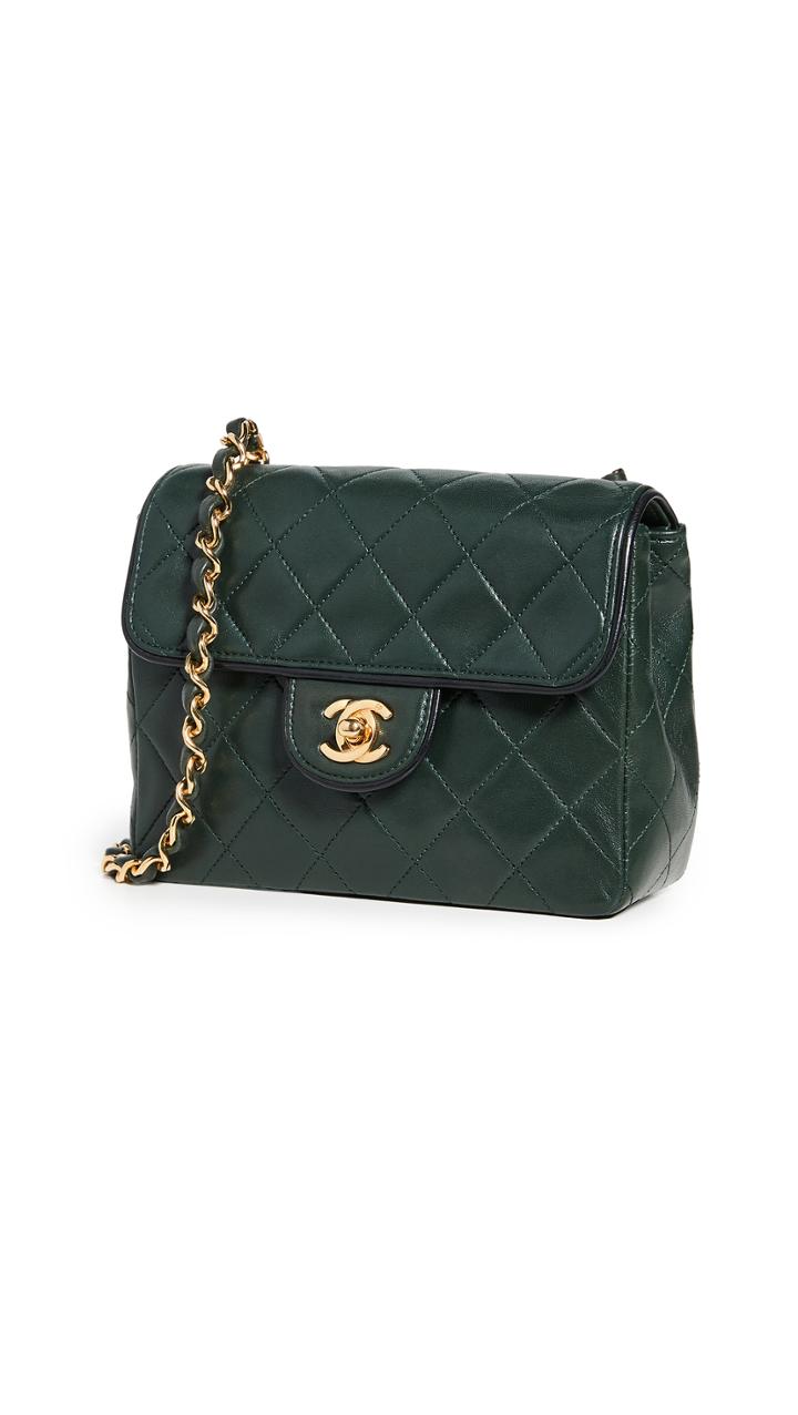 What Goes Around Comes Around Chanel Green Lamb Half Flap Mini Bag