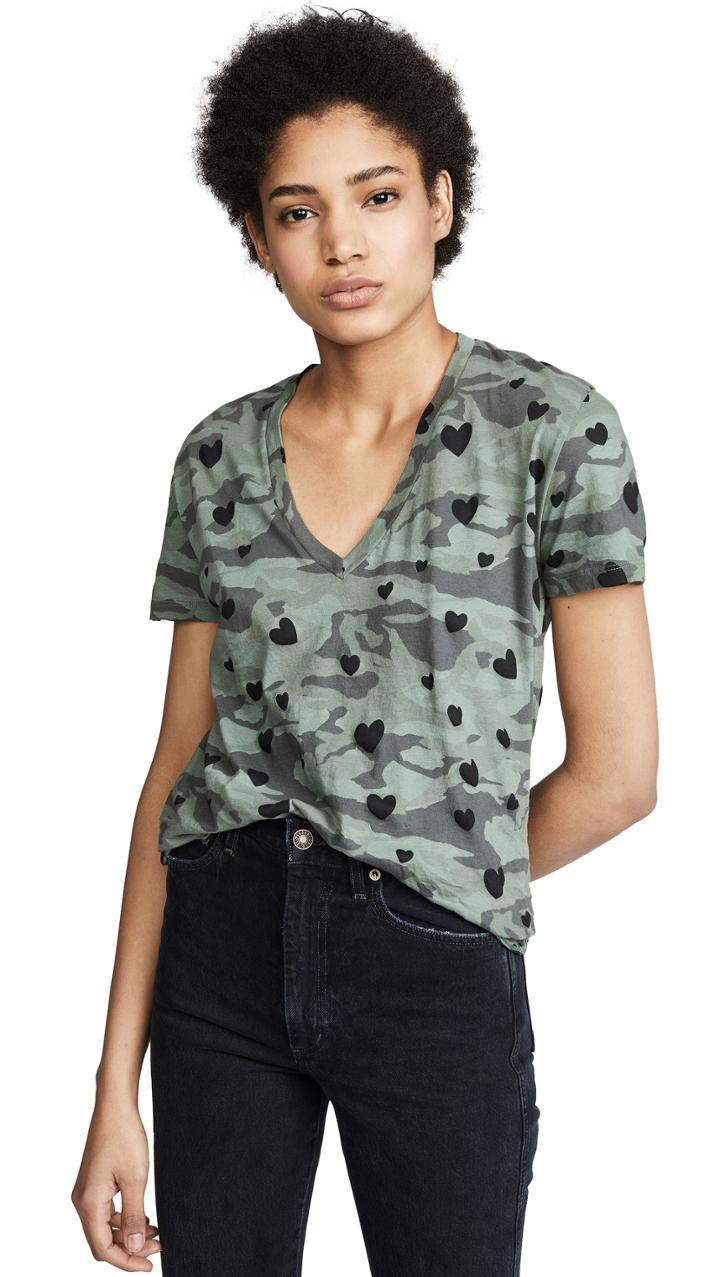 Monrow Camo Relaxed V Neck Tee