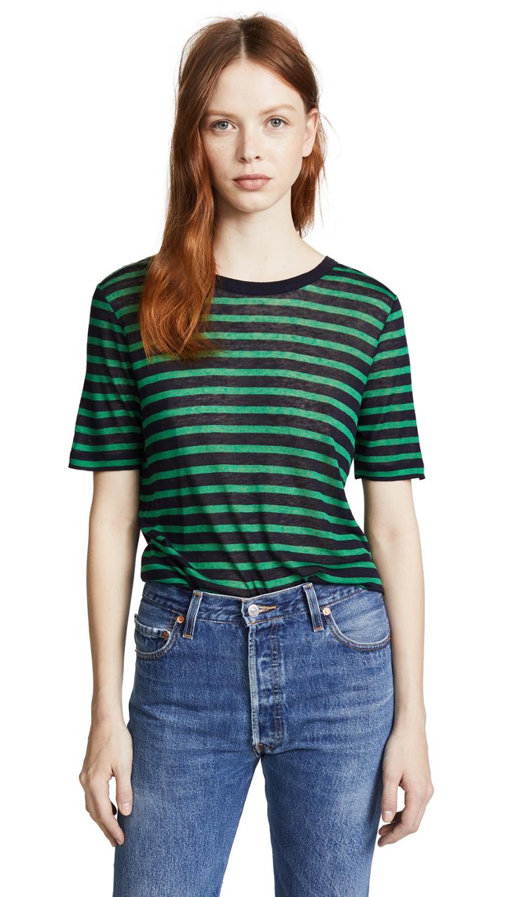 T By Alexander Wang Striped Slub Jersey Classic Tee