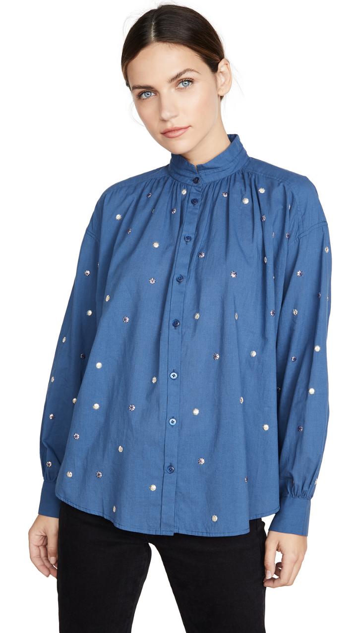 Alix Of Bohemia Luna Indigo Blouse Silver Disk
