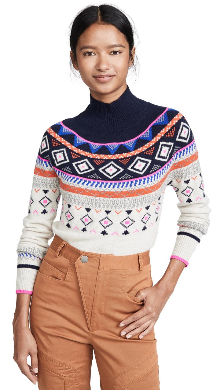 Autumn Cashmere Fair Isle Mock Neck Cashmere Sweater