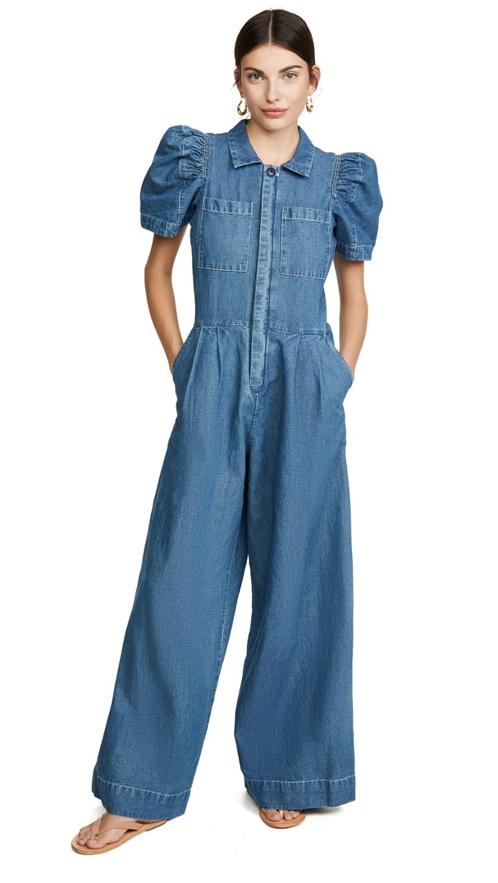 Sea Piper Denim Short Sleeve Jumpsuit