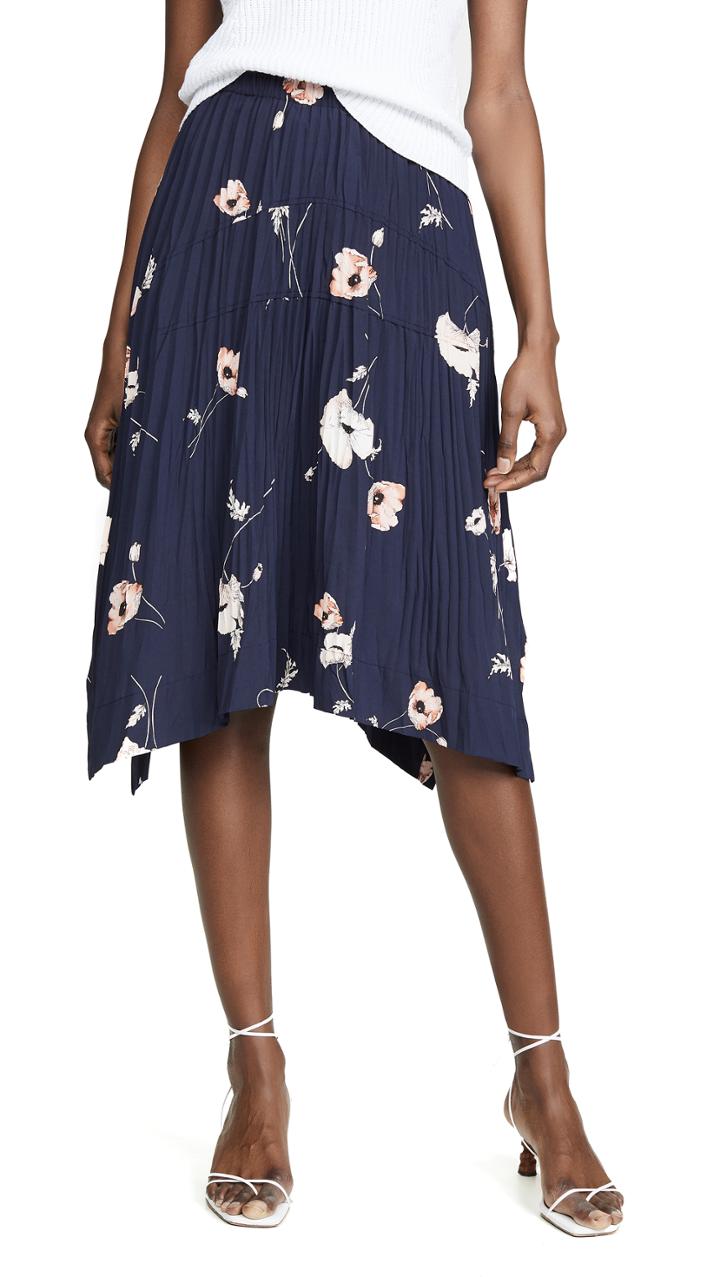 Vince Tossed Poppy Pleated Skirt