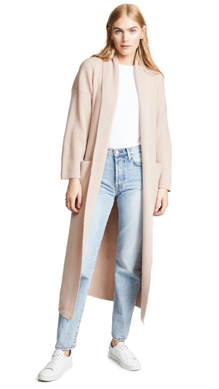 Ryan Roche Lapel Ribbed Long Cashmere Cardigan