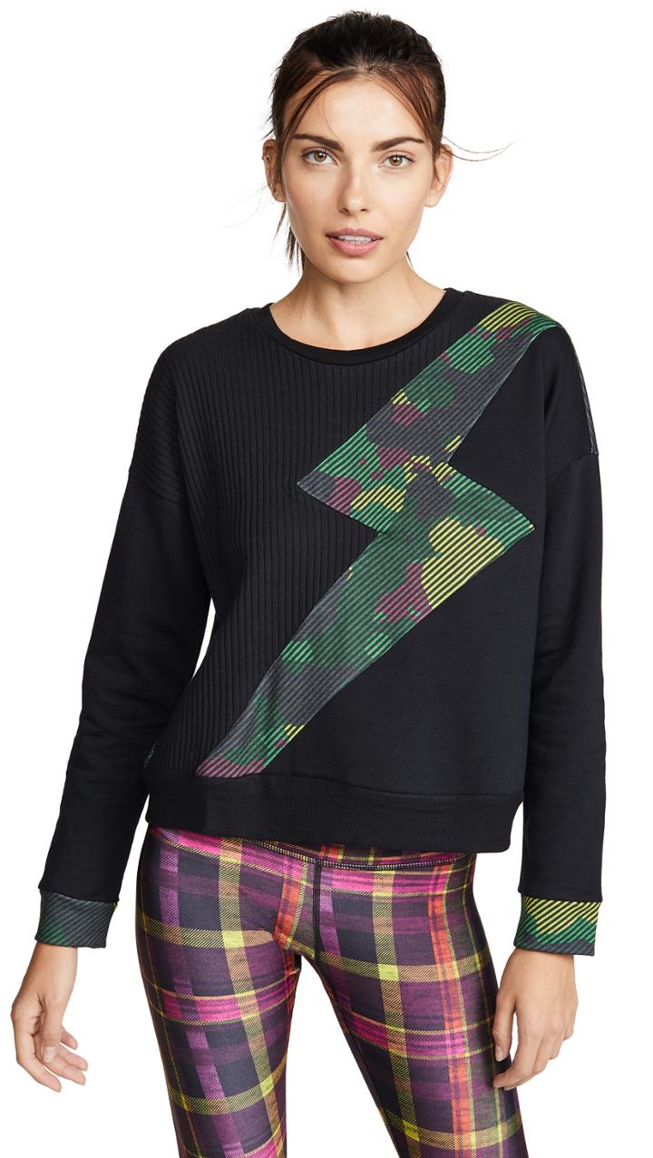 Terez Ribbed Lightning Bolt Crew Neck Sweatshirt