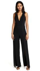 Halston Heritage V Neck Jumpsuit With Chiffon Panels