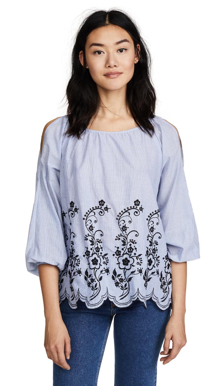 Velvet Reagan Embroidered Stripe Top