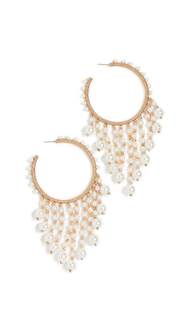 Oscar De La Renta Hoop Earrings With Drop Beading
