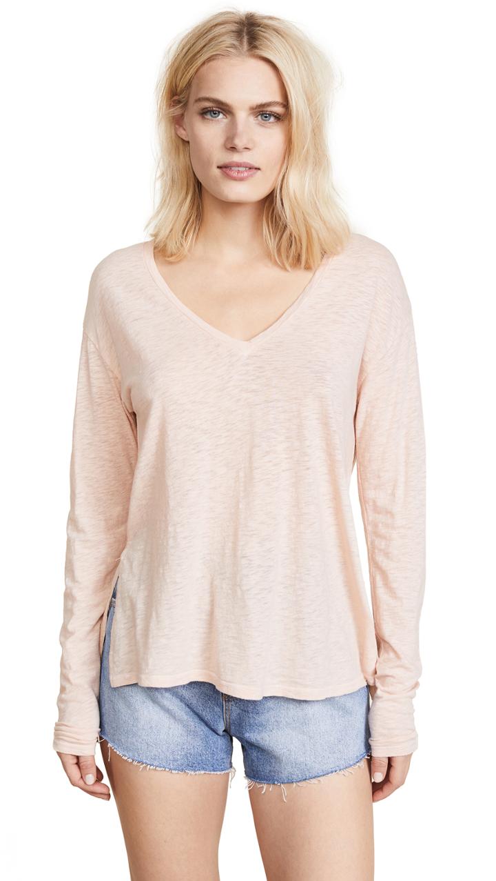 Three Dots Eco Knit Ls V Neck Tee